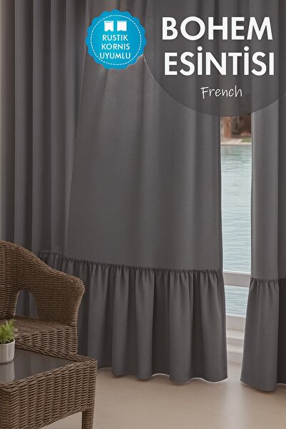 cotton maison Poli Bohem French Stil Fırfırlı Perde - Tek Kanat, rustik ve Korniş Uyumlu
