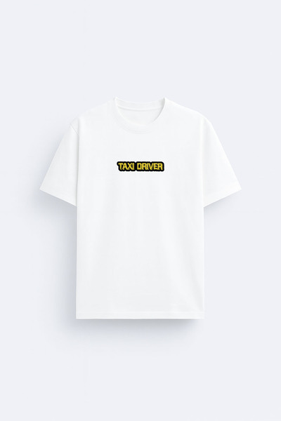 cesita Taxi Driver Printed Crew Neck White T-Shirt T-Shirt