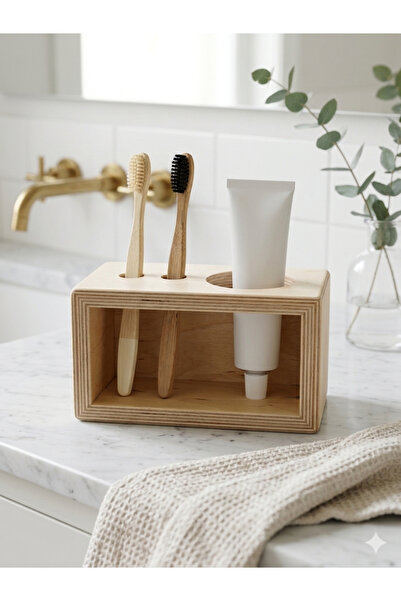 İnfeta Wooden Toothpaste and Toothbrush Stand
