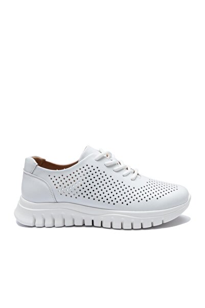 UrbanShoes Sneakers damă din piele naturală - 4434 Alb Box Perforat