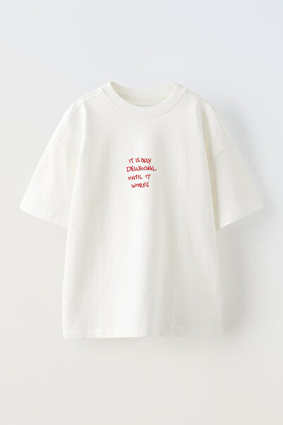 Anetos Citat motivațional_1 Tricou supradimensionat alb din bumbac, cu imprim...