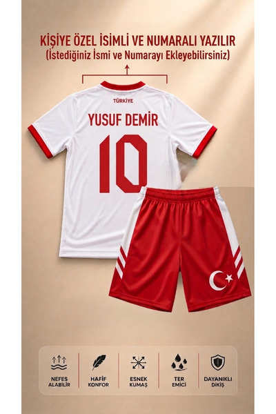 The RAVEN Kişiye Özel İsimlİ Premium Türkiye Serisi Beyaz Çocuk Futbol Formas...