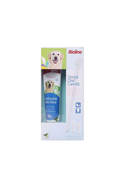 Bioline KIT DENTAR PASTA+PERIUTA AROMA MENTA PENTRU CAINI 100G