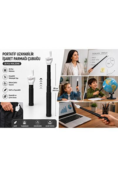 StudioAslanDesign Portatif Uzayabilir İşaret Parmağı Çubuğu | Teleskopik İşar...
