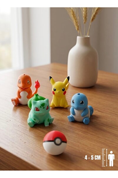 You Toys Pokemon 5li Set/ Pikachu+Charmander+Squirtle+Bulbasaur+Poke Topu Fig...