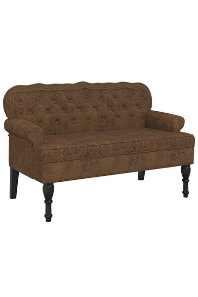 vidaxl Banchetă cu spătar maro 119,5x64,5x75 cm piele întoarsă .