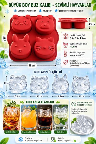 evolis kitchen 1 قطعة قالب ثلج على شكل حيوان، قالب كيك شوكولاتة كبير الحجم