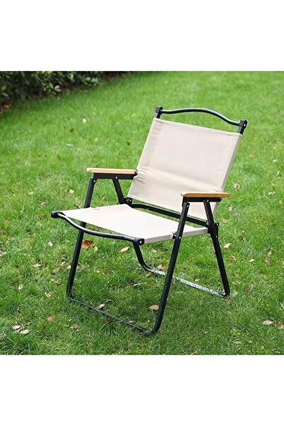 GoldenLike Outdoor Folding Camping Chair with PU Cloth & Wooden Armrests, Por...