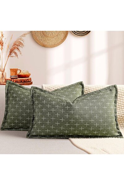 ZWJD Cushion Cover 30 x 50 cm, Set of 2, Olive Green, Soft Polyester Textured...