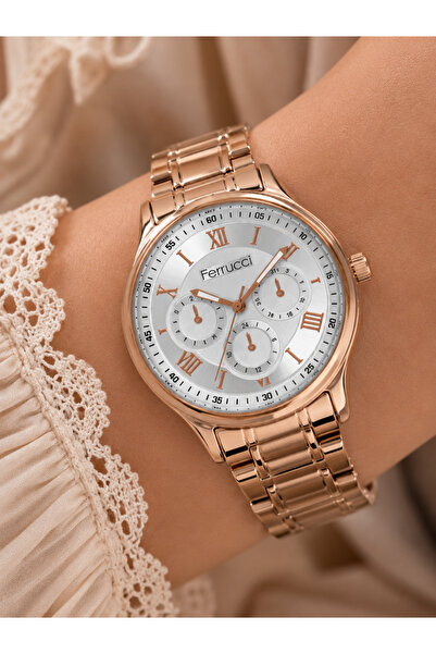 Ferrucci Women's Wristwatch Steel Band Rose Gold Color Casual and Stylish Com...