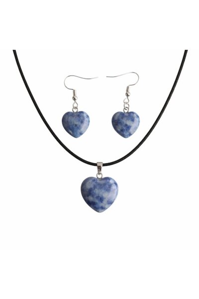 OEM Earrings and pendant set, Sodalite, blue, heart