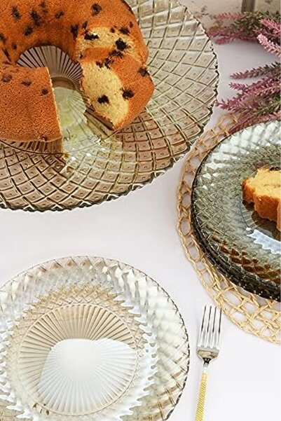 Yıldızan Nzr Beautestore Belinda Glass Dessert & Cake Set 7 Pieces Smoked (Sm...