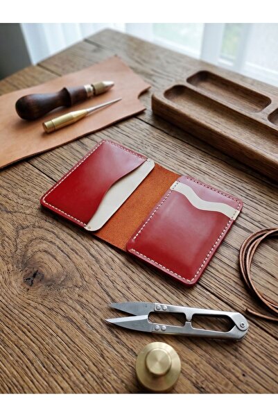 LUNA LUSTER Genuine Leather Multi-Compartment Tan Minimalist Cream Card Holde...
