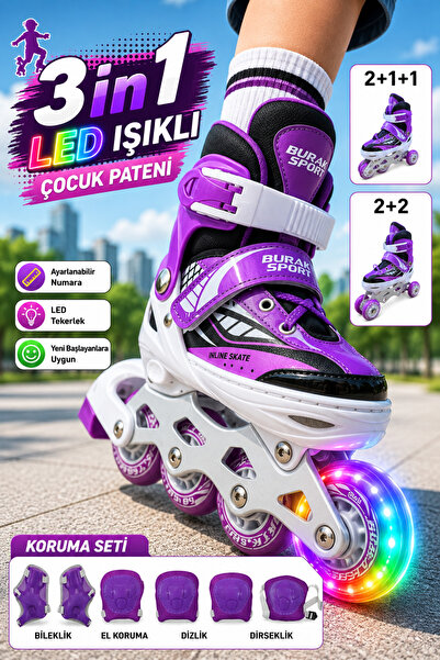 YILDIRIM OYUNCAK 3in1 LED Işıklı Full Koruma Setli Lüks Çocuk Pateni - Ayarla...