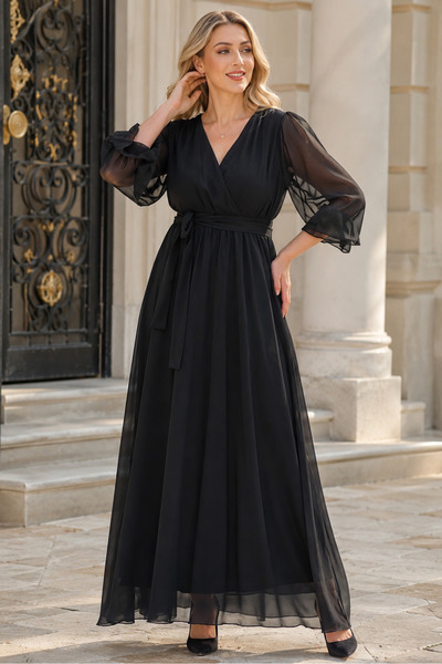 IŞILTI Women's Double Breasted Collar, Flounce Sleeves, Lined, Belted, A-Line...