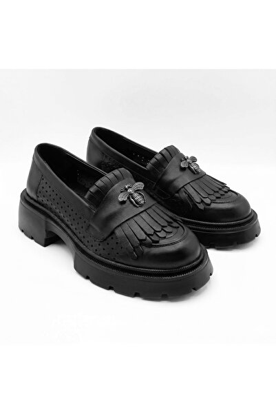 Demalis Women's loafers BLACK PERFORATED made of Genuine Leather CODE 131