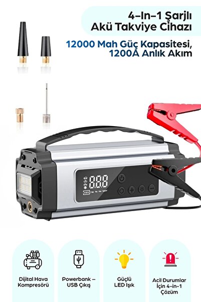 kozo-f Pro 4in1 Akü Takviye Şarj Cihazı 12000 Mah 1200A Akü Şarj Cihazı Lasti...