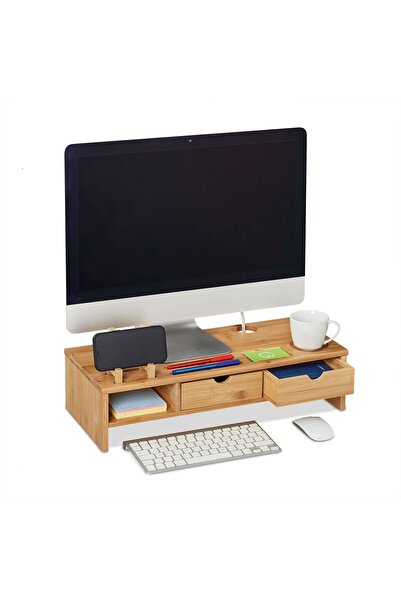 Ayawaska Monitor stand, made of Bamboo, storage compartment, 2 drawers, 13 x ...
