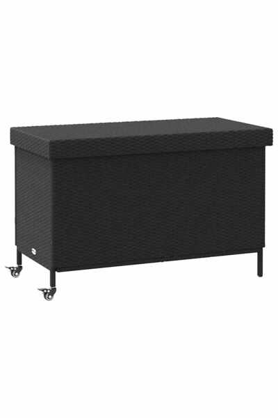 vidaxl Ladă depozitare de grădină cu roți negru,110x55x73 cm poliratan