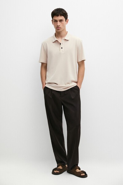 Massimo Dutti Dokulu %100 pamuklu polo t-shirt