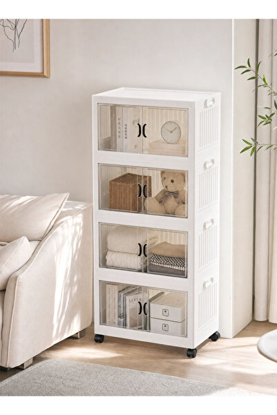 Generic Slim Storage Tower with Transparent Doors, Portable Rolling Cabinet f...