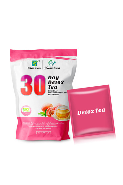 Wins Town 30 Day Detox Herbal Tea, Peach Flavor, Caffeine Tea Blend, 30 Tea Bags