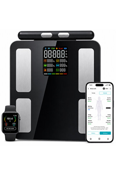 Velixo Cântar corporal inteligent Bluetooth, 8 senzori, Analiză corporală, IM...
