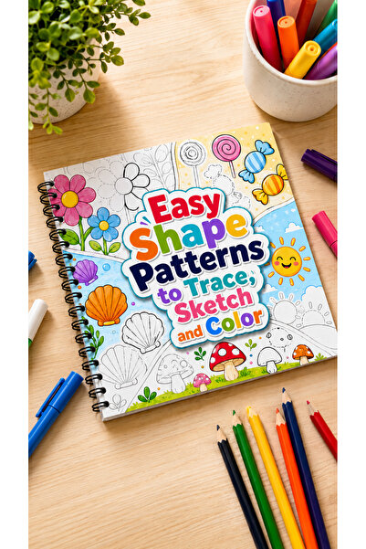 Pink Swan Craft Easy Shape Patterns Trace Sketch Color Boyama Kitabı 20x20 cm...