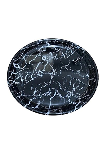 OEM Round Serving Tray, Plastic, Black and White Marble Design, 35 cm