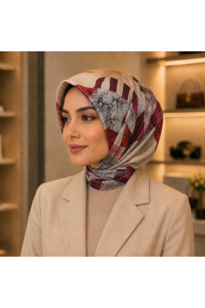LUVINA وشاح ناعم بلون أحمر خمري بتصميم هندسي