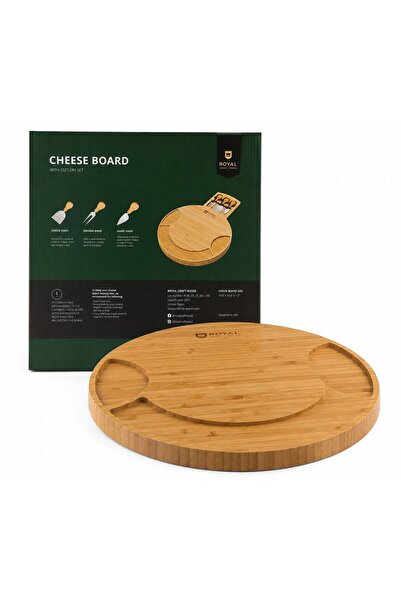 Royal Craft Wood Στρογγυλή πιατέλα τυριών από μπαμπού, με σετ μαχαιριών (επάν...