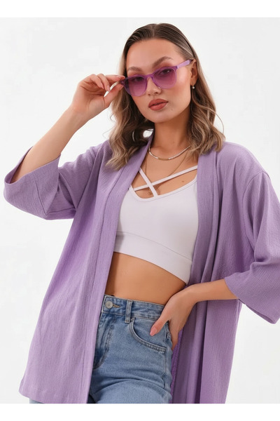 DEVRİMAY TEKSTİL Cardigan largi în stil kimono liliac, tunică subțire casual,...