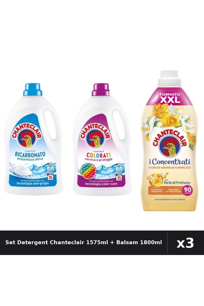 Chanteclair Set 3 Detergent Lichid Rufe 1575ml + Balsam 1800ml - Bicarbonat, ...