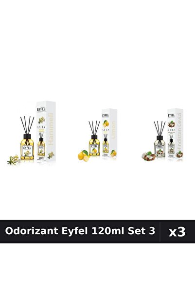 Eyfel Set 3 Odorizante Camera cu Betisoare 120ml - Lamaie, Nuca Cocos, Mana M...