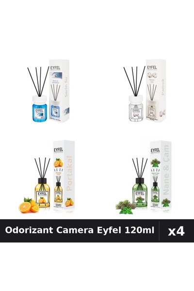 Eyfel Set 4 Odorizant Camera cu Betisoare 120ml - Cool Water, Bumbac, Portoca...
