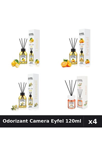 Eyfel Set 4 Odorizant Camera cu Betisoare 120ml - Lamaie, Portocala, Acacia, ...