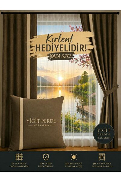 Karesi 128 YİĞİT PERDE VE TASARIM ZEMİN KAHVERENGİ BEJ BİYE GEÇİŞLİ (KIRLENT ...