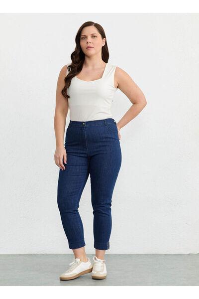 Selen Mavi Kadın Fit Taşlı Pantolon 26YSL5587