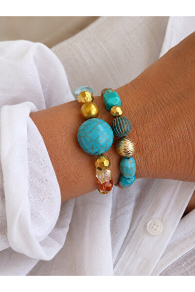 COCOSH TAKI Turquoise Gold Pink Green Beaded Summer Multi-Combine Bracelet