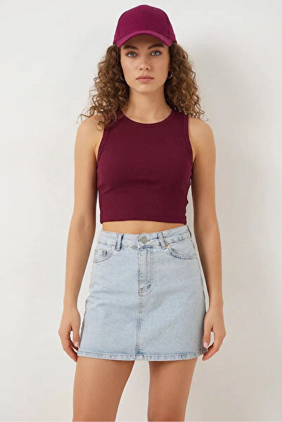 Generic Brand Women's Round Neck Short Sleeve Cotton Blue Skirt