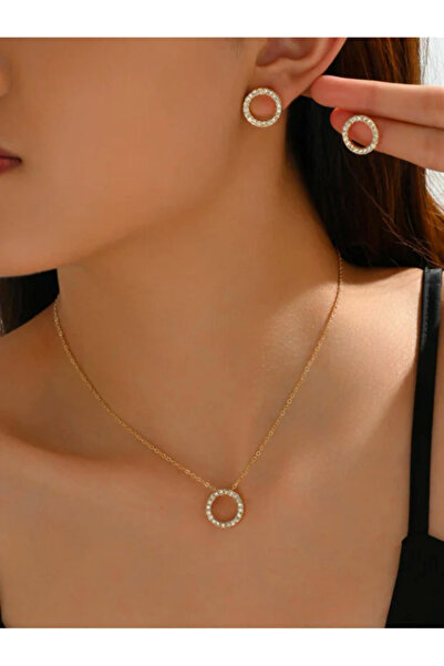 Estilo Lingerie Gold Color Geometric Shape Necklace Earring Set Ring Model Je...