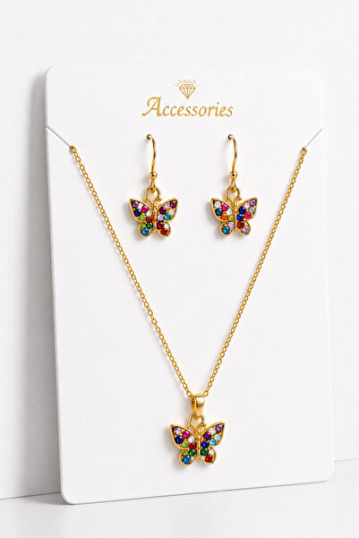MakeWell Gold Necklace and Earring Jewelry Set with Colorful Stone Butterfly ...