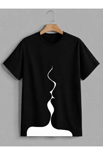 VODEXA Tricou oversize unisex cu linie neagră imprimată, 100% bumbac, croială...