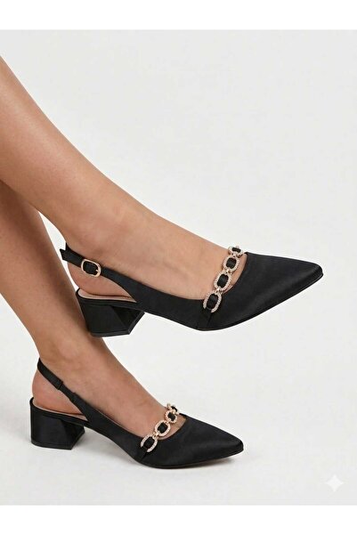 FİNTAS Ayağınıza Gelen Moda Short-Heeled Satin Material Stoned Women's Classi...