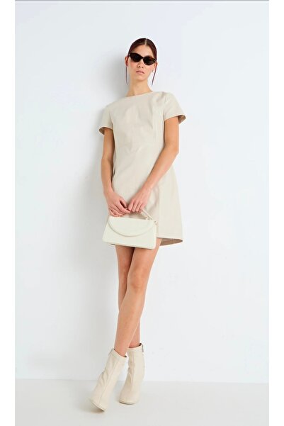 ONLY ONLMIA Faux Leather Mini Dress, Size 34, XS, Color Pumice Stone, Light B...