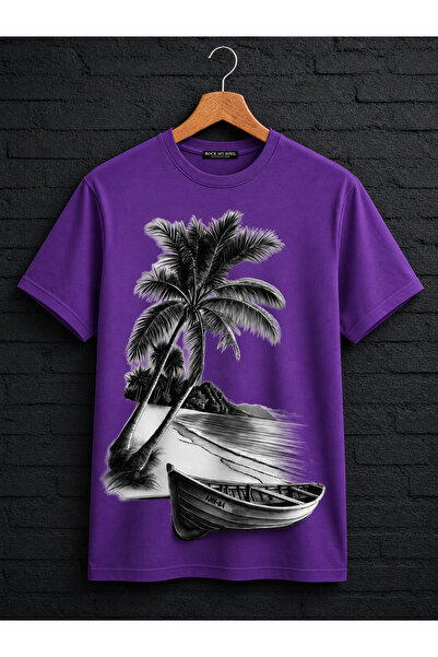 VODEXA Μπλουζάκι Unisex Oversize με στάμπα Boat on the Beach, 100% βαμβακερό,...