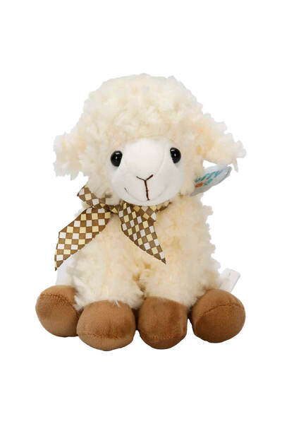 Sunman Oturan Peluş Kuzu 24 Cm. - Kahverengi Kurdelel