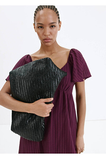 MANGO Woman Textured dress with ruched detail
