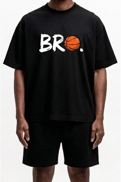 LELVANİ Tricou pentru bărbați cu imprimeu Bro Basketball și guler tip crewneck