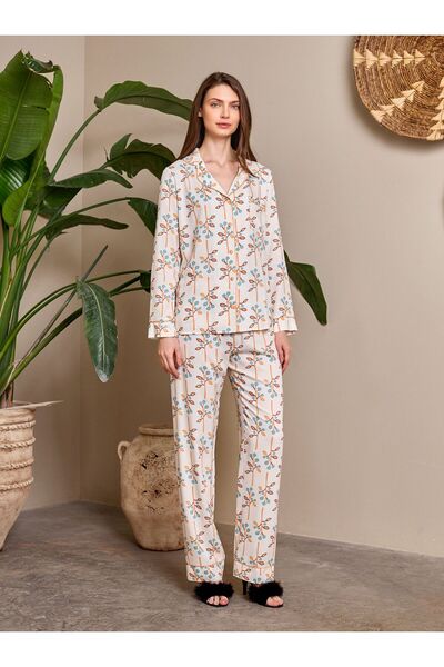 Lohusa Homewear New Season Women's Shirt Collar Floral Patterned Long Sleeve ...